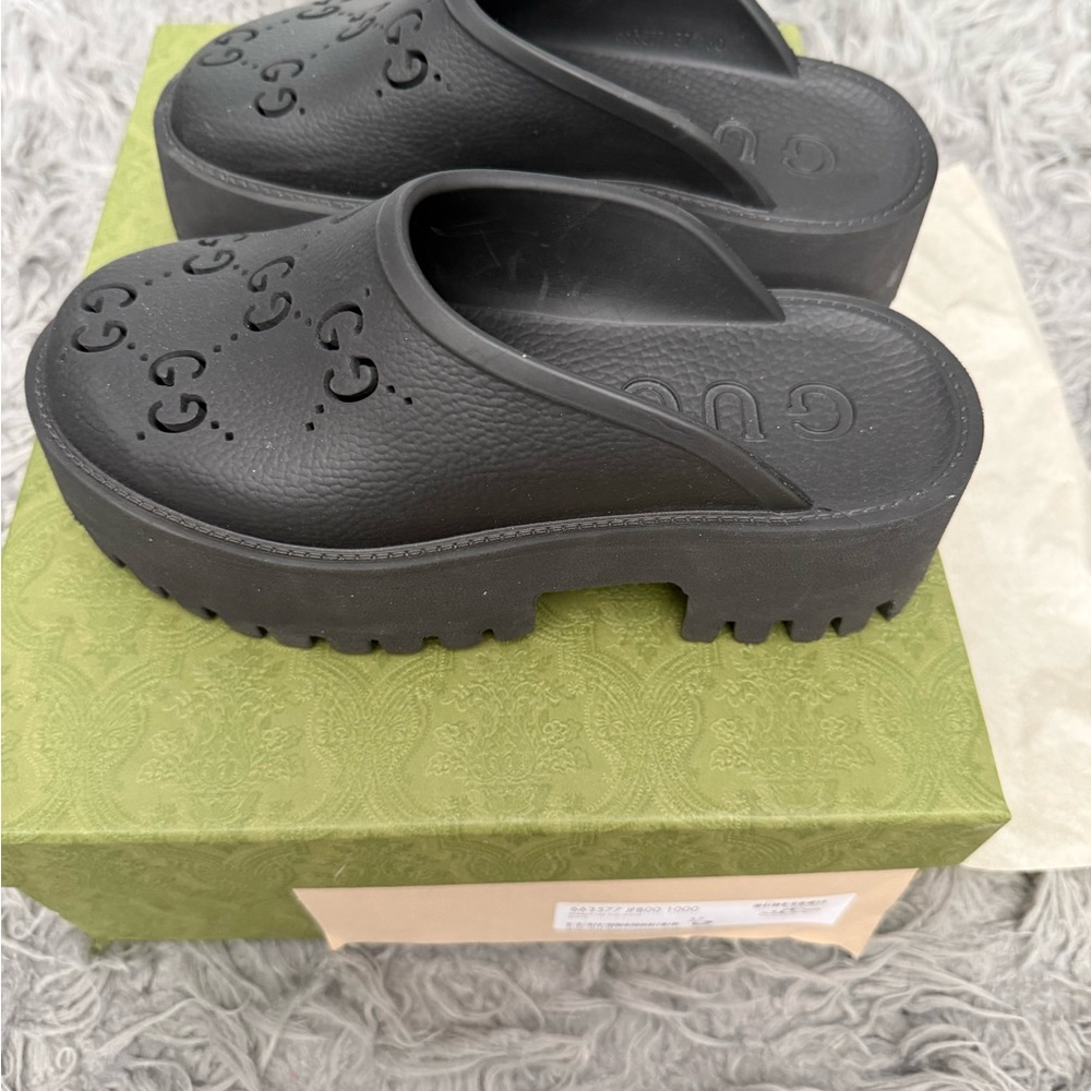 Gucci Black Women's Rubber Slide Sandals Mules Clogs